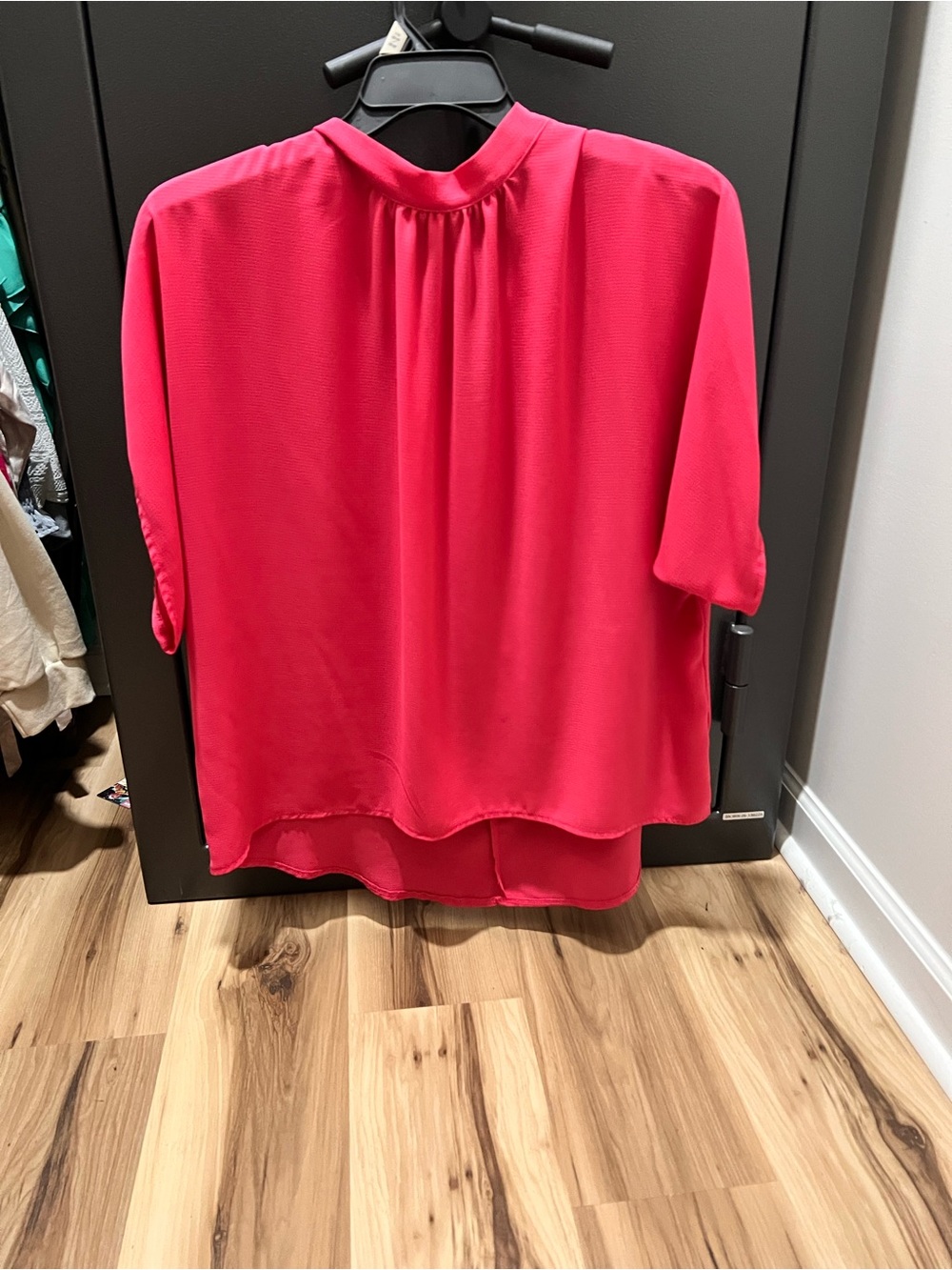 Women’s Short-Sleeve High-Neck Blouse in Vibrant Pink